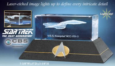 Star Trek Collectible U.S.S. Enterprise NCC-1701-D Laser-Etched Glass Block - Exclusive STAR TREK: The Next Generation&reg; U.S.S. Enterprise 3D Photo Laser Block! Illuminates Every Stunning Detail