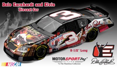 Dale Earnhardt And Elvis Presley Memorabilia Diecast Car - Collectible Dale Earnhardt Diecast Car with Elvis Presley® on the Hood! A NASCAR® Tribute to Unforgettable Legends!