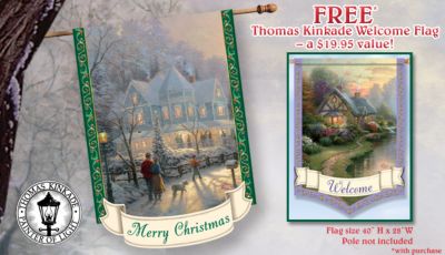 Click here to buy Thomas Kinkade Christmas Flag And Free Welcome Flag by The Hamilton Collection.