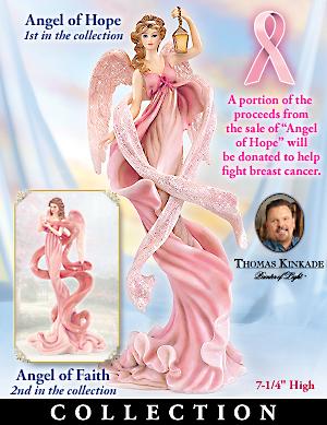 Thomas Kinkade Messengers From Above Breast Cancer Charity Angel Figurine Collection