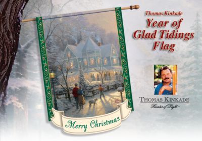 Click here to buy Thomas Kinkade Merry Christmas Decorative Flag by The Hamilton Collection.