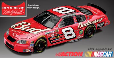 1:24 Dale Earnhardt , Jr. Budweiser/Fathers Day 2004 Chevrolet Monte Carlo&reg; Diecast Car - Dale Earnhardt, Jr. Pays Tribute to Dads Everywhere! Diecast Model Car of Dale Earnhardt, Jr.s Monte Carlo&reg;!