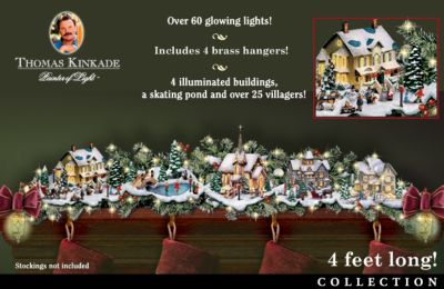 Thomas Kinkade Winter Wonderland Holiday Garland And Stocking Holder Collection - Exclusive First-ever Thomas Kinkade Holiday Garland and Christmas Stocking Holder Collection! Illuminated Decor with Buildings