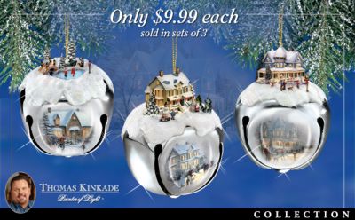 Thomas Kinkade Sleigh Bells Christmas Tree Ornaments Collection - First-ever Collection of Thomas Kinkade Sleigh Bells Ornaments Makes Unique Christmas Home Decor! Handcrafted Exclusive!