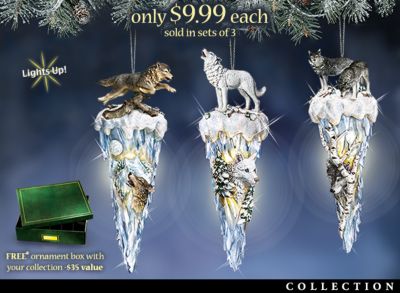 Majestic Wolves Of Winter Collectible Christmas Tree Wolf Ornament Collection - Exclusive Collectible Wolf Ornament Collection! Unique Christmas Tree Decor or Gift Connects to Holiday Lights to Illuminate!