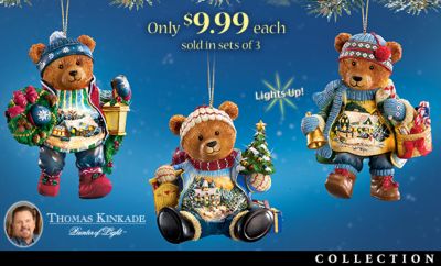 Thomas Kinkade Teddy Bear Christmas Ornament Collection - Exclusive Thomas Kinkade Teddy Bear Christmas Ornament Collection a Collectible First - Light-up Kinkade Art!