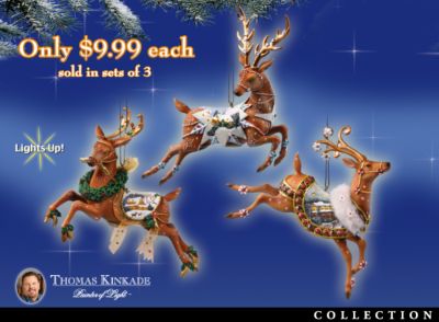 Thomas Kinkade Holiday Reindeer Ornament Collection: Set of Three