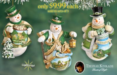 Thomas Kinkade Emerald Isle Snowmen Ornament Collection: Set of Three