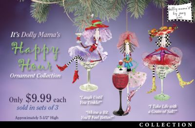 Dolly Mamas Happy Hour Christmas Tree Ornament Collection - Dolly Mamas Collectible Ornament Collection Livens Up Your Christmas Tree with Zany Characters by Artist Joey Heiberg!