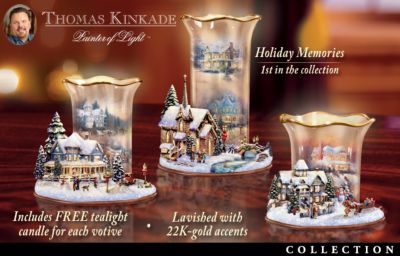 Thomas Kinkade Lights Of Christmas Collectible Holiday Art Candleholder Collection - First-ever Thomas Kinkade Collectible Candleholder Collection Lights Up the Holidays! Exclusive Holiday Home Decor!