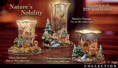 Natures Nobility Votive Candleholder Collection With Deer Art: Deer Lover Gift - Exclusive Votive Candleholders with Deer Art Showcase 3D Sculpture, 22K-Gold Accents! First-of-a-Kind Nature Home Decor!