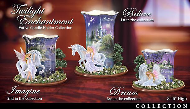 Twilight Enchantment Unicorn And Fairy Art Porcelain Votive Candleholder Collection - First-of-a-Kind Unicorn and Fairy Votive Candleholder Collection Glows with Magic! Exclusive Porcelain Votive Candleholders!