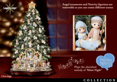 Precious Moments Lighted Nativity Christmas Tree With Angels Collection - Exclusive Precious Moments&reg; Nativity Collection with Christmas Tree and Removable Figurine Sets! Tree Stands Nearly 3 High!