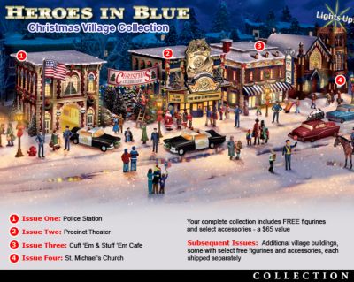 Heroes In Blue Police Officers Christmas Village Collection: Police Christmas Decoration - First-Ever Illuminated Police Officers Christmas Village Collection! An Inspiring Holiday Tribute to Bravery!