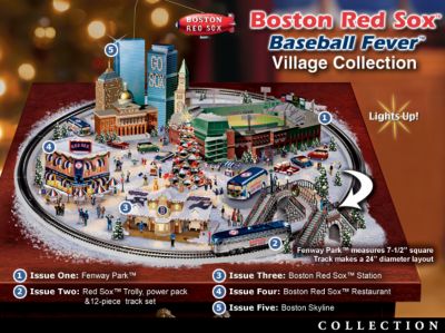 Boston Red Sox Baseball Fever Village Collection: MLB Christmas Home Decor - Collectible <i>Boston Red Sox</i> Village Collection Celebrates Baseball Fever! With Lights and Working Trolley Train!