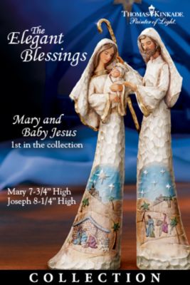 Hawthorne Village Thomas Kinkade Hand-Carved Wood-Look Nativity Figurine Collection: Elegant Blessings
