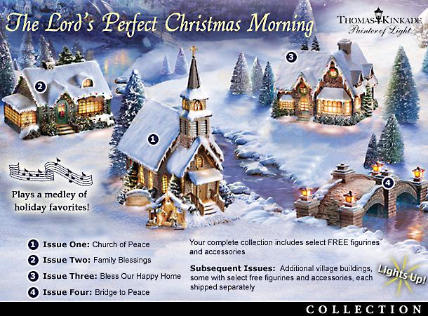 Thomas Kinkade The Lords Perfect Christmas Morning Musical Village Collection - Perfect Christmas Morning! Thomas Kinkade Musical Village Collection with FREE Fir Tree Figurines! Exclusive Limited Edition
