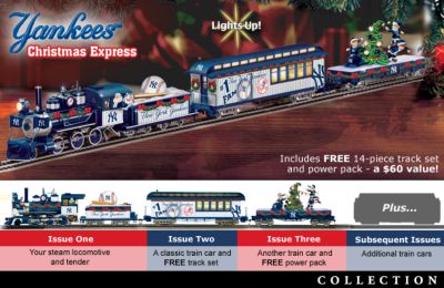 MLB New York Yankees Christmas Express Illuminated Train Collection - Let This Festive Collectible MLB <i>New York Yankees</i> Express Train Collection Hit a Home Run for the Holidays!