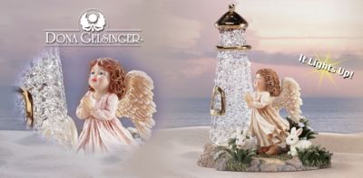 Light Of Hope Angel Figurine - Inspirational Angel Figurine by Dona Gelsinger, with Spun Glass Lighthouse that Lights Up! A Radiant Portrait of Faith!
