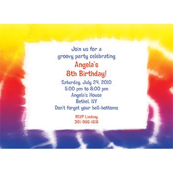 Tie Dye Fun Personalized Invitation (each)