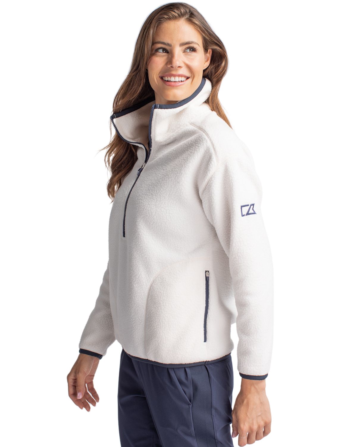 Cutter & Buck Cascade Epic Comfort Recycled Sherpa Fleece Womens Pullover Jacket 42