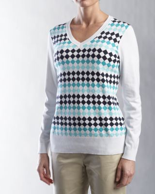 Lady's Cube Print V-neck Sweater