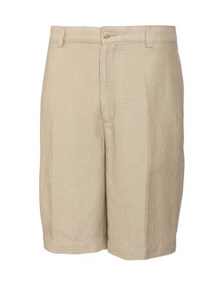 Houndstooth Linen Flat Front Short