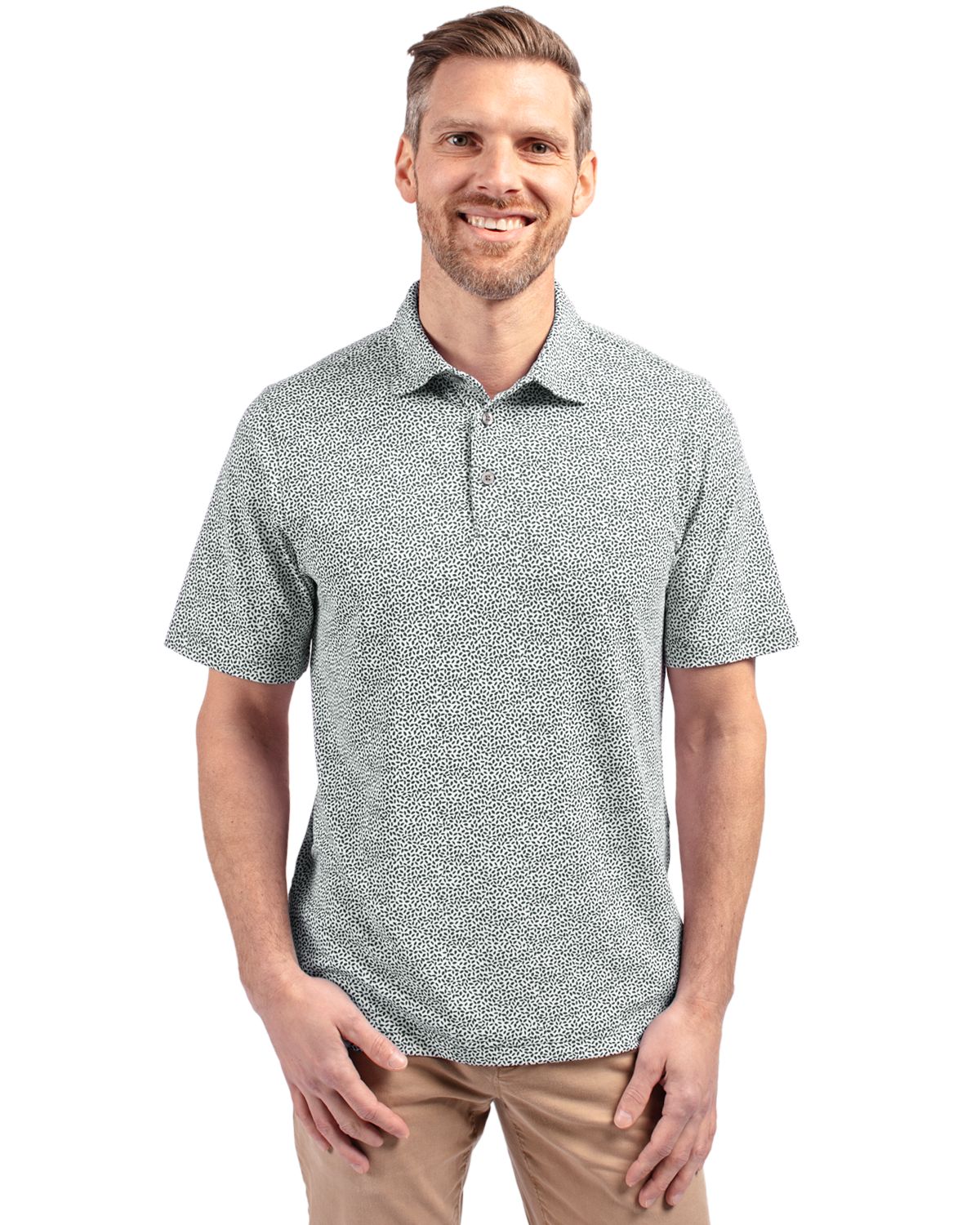 Cutter & Buck Virtue Recycled Botanical Print Featherlight Pique Mens  Polo 182