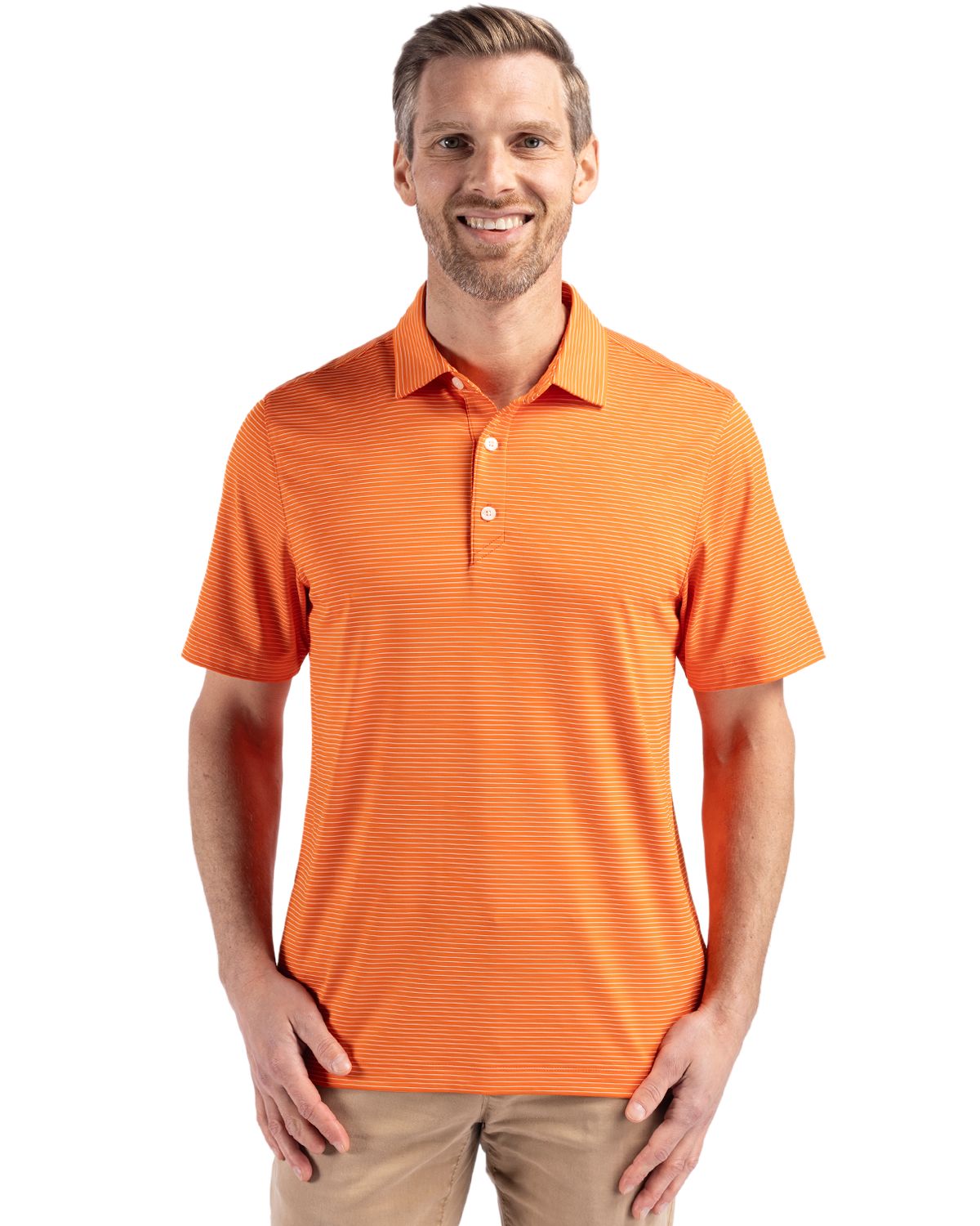 Cutter & Buck Forge Recycled Fine Line Stripe Four-Way Stretch Mens Polo 120