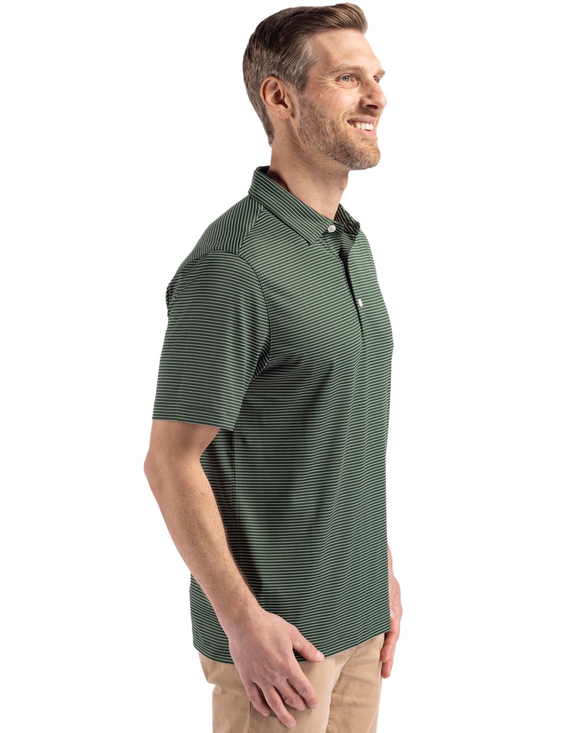 Cutter & Buck Forge Recycled Fine Line Stripe Four-Way Stretch Mens Polo 138