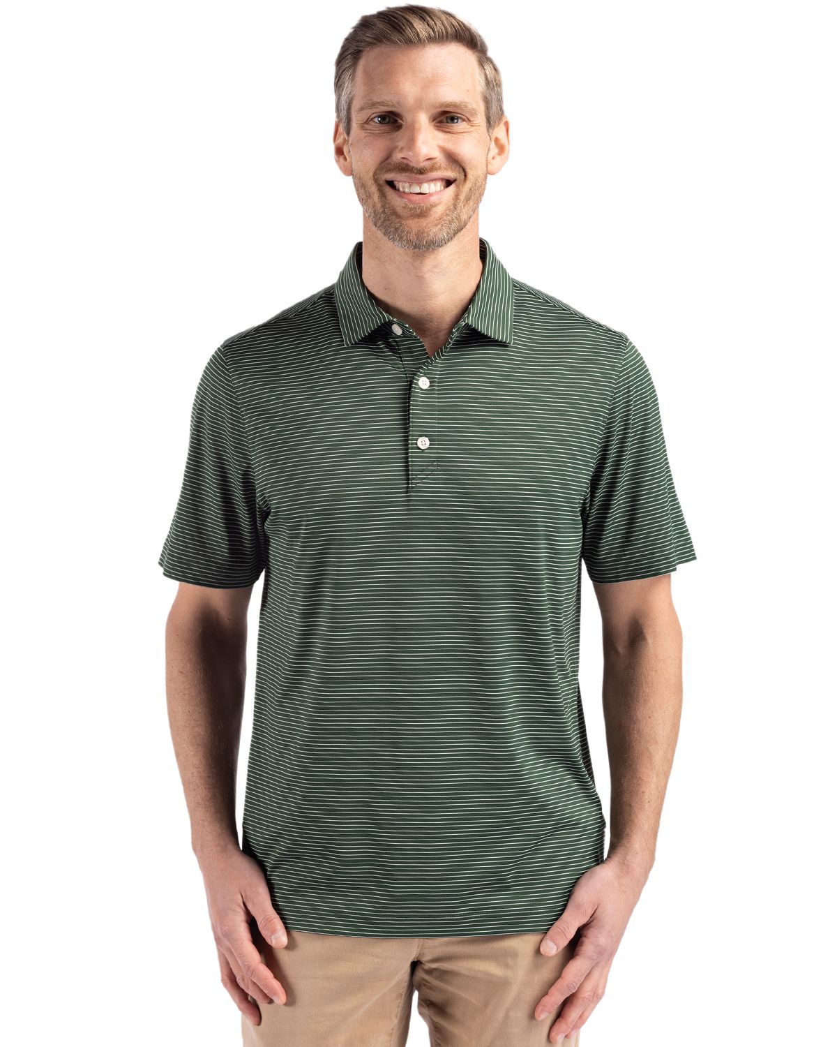 Cutter & Buck Forge Recycled Fine Line Stripe Four-Way Stretch Mens Polo 136