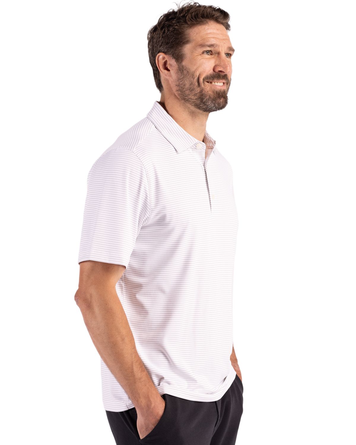 Cutter & Buck Forge Recycled Fine Line Stripe Four-Way Stretch Mens Polo 100