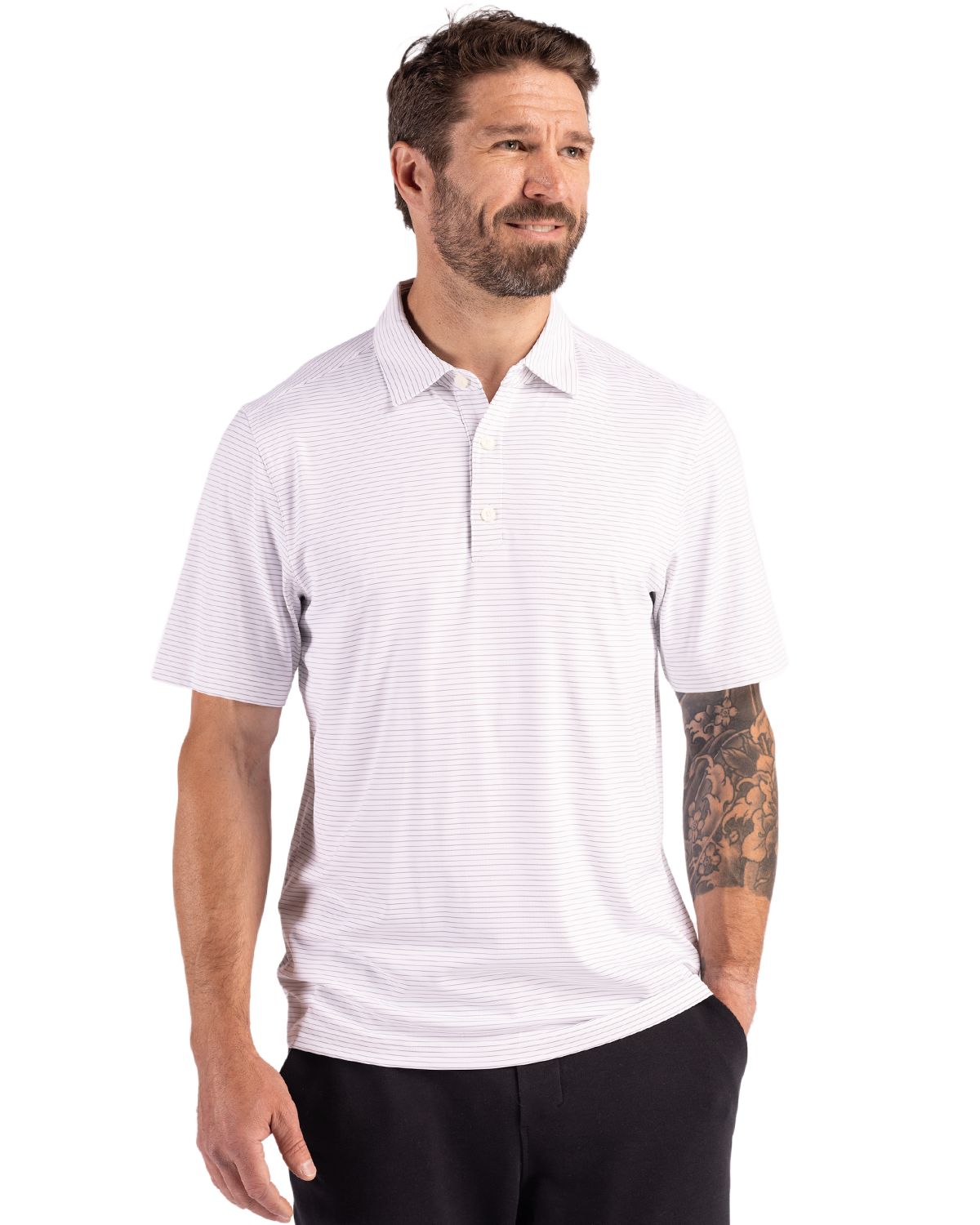 Cutter & Buck Forge Recycled Fine Line Stripe Four-Way Stretch Mens Polo 98