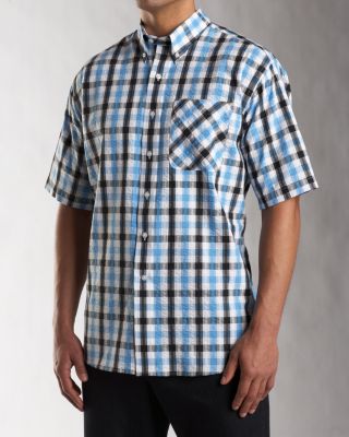 Men's B&T Deep Sea Seersucker Check Shirt