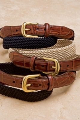 Brighton Mens 1 1/8 Elastic Cord Croco Tab Belt