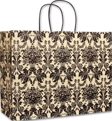 16 x 6 x 12 1/2 Onyx Damask Vogue Shoppers, 16 x 6 x 12 1/2