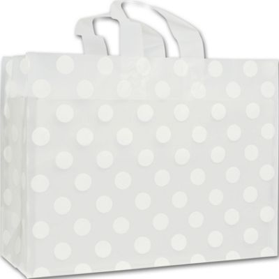 16 x 6 x 12 White Dots Clear Frosted Flex Loop Shoppers, 16 x 6 x 12