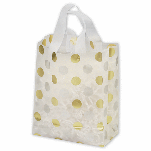 Gold & Silver Dots Clear Frosted Flex Loop Shoppers, 8x4x10 - Office and Business Supplies Online - Ipayo.com