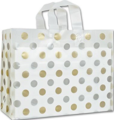 Gold & Silver Dots Clear Frosted Shoppers - Office and Business Supplies Online - Ipayo.com