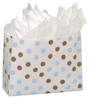 16 x 6 x 12 Brown & Blue Dots Clear Frosted Flex Loop Shoppers, 16x6x12