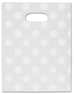 9 x 12 White Dots Frosted High Density Merchandise Bags, 9 x 12