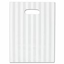 The White Stripes Frosted Merchandise bags offer a trendy alternative from other shopping bags. Matte white stripes are printed on both sides of this bag. Exclusive 500 bags per case. 9  W x 12  H