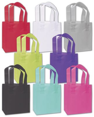 Colored Frosted High Density Shoppers, 6 1/2 x 3 1/2 x 6 1/2