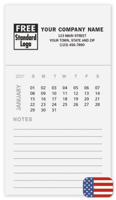 3 1/2 x 6 1/4 2017 BIC Magnetic Rectangle Calendar with Notepad