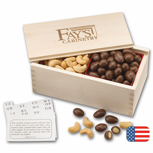 Chocolate Almonds & Cashew Filled Wooden Collectors Box - Office and Business Supplies Online - Ipayo.com