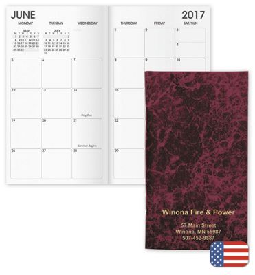 3 5/8  x 6 3/8 2017 Marble Stitched Monthly Planner