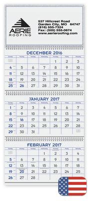 13 x 29 2017 3 Month Commercial Blue & Gray Calendar