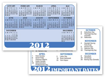 Standard Blue Wallet Calendar