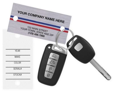 1 1/4  x 2 1/2 Auto Key Tags, Brushed Chrome