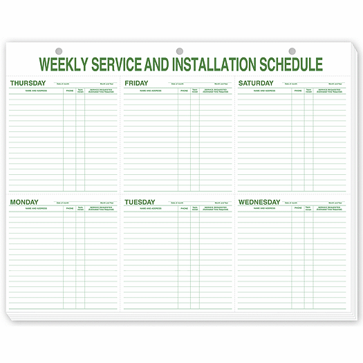 Weekly Service & Installation Schedule Pad, Hole Punch - Office and Business Supplies Online - Ipayo.com